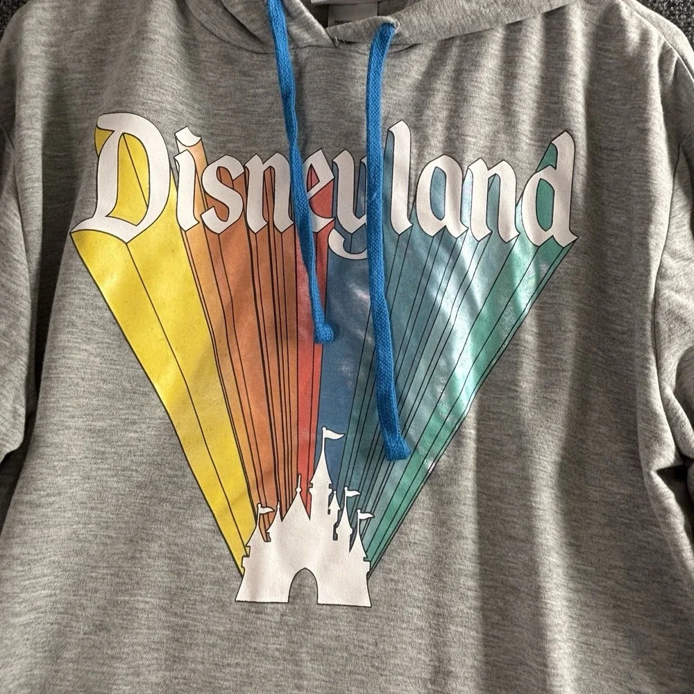Disney Parks Retro Rainbow Hoodie Sweatshirt - L - Gray - Disneyland Resort